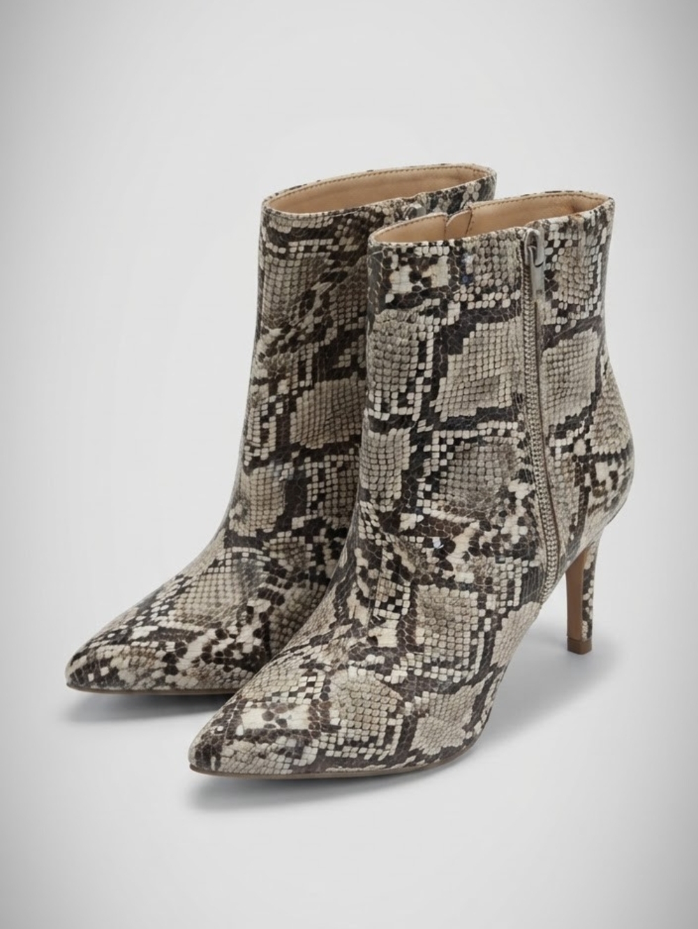 Express Snake-Print Pointed Ankle Boots - Black & Tan